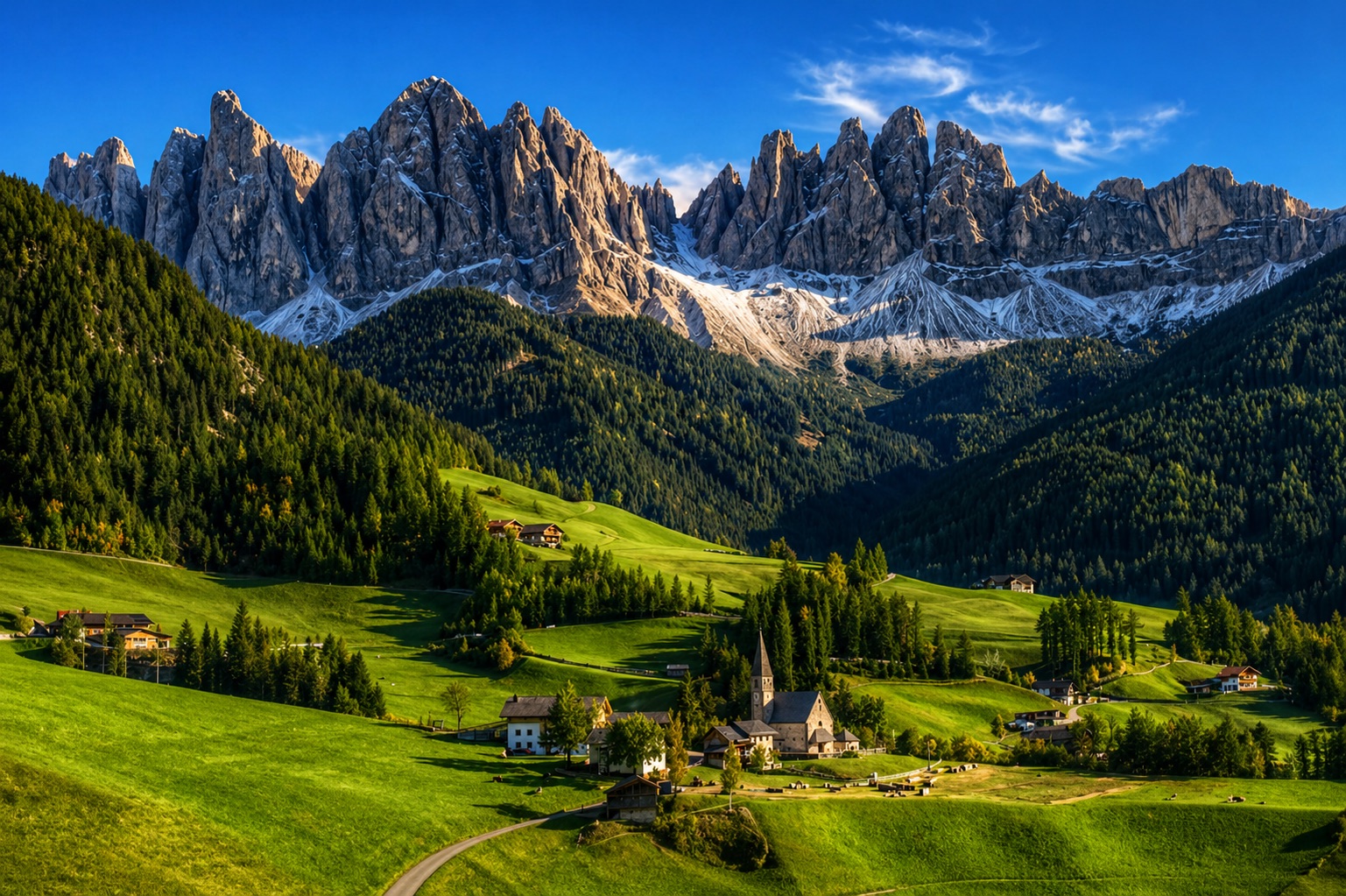 Alpine village below the Dolomites